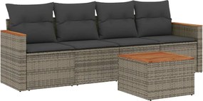 vidaXL Set canapea de grădină cu perne, 5 piese, gri, poliratan