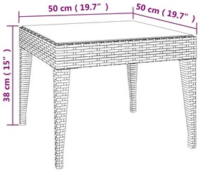 Masă laterală, maro, 50x50x38 cm poliratan/sticlă securizată