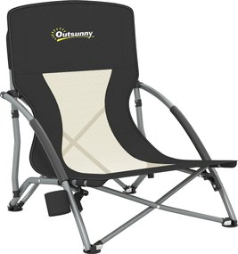 Outsunny Scaun de plajă pliabil, scaun camping pliabil ușor, husă de transport, suport pentru pahar, 58 x 55 x 62 cm, negru | Aosom Romania
