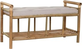 Banchetă hol bej din bumbac și bambus natur, cu raft și brațe, 54 x 100 x 44 cm, „Bamboo”