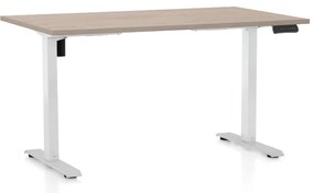 Masa inaltime reglabila OfficeTech B, 140 x 80 cm, bază albă, stejar