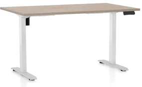Masa inaltime reglabila OfficeTech B, 140 x 80 cm, bază albă, stejar