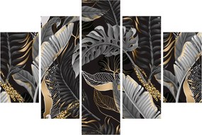 Tablou - Frunze tropicale, Galben - auriu (150x105 cm)