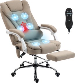 Vinsetto Fotoliu de birou executiv cu masaj și încălzire, înălțime reglabilă, spătar rabatabil, stofă din in, bej | Aosom Romania