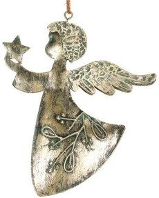 Decorație de Crăciun suspendată Înger 2 buc.,metal, auriu, 16 x 1 x 13 cm