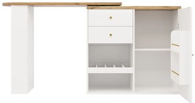 Masă de bar rotativă 360° cu 2 sertare și dulap cu ușă glisantă, Alb | Aosom Romania