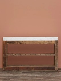 Consola din lemn reciclat si marmura, aspect rustic, Greta