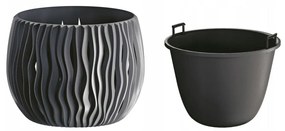 Ghiveci decorativ de flori, rotund, antracit, 2.3 L, 23.8x16.1 cm, Sandy Bowl