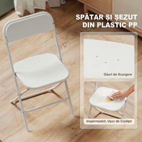 HOMCOM Set de 6 Scaune Pliabile din PP cu Orificii de Drenaj, Scaune Pliabile Salva-Spațiu Portabile din Oțel, Scaun Pliabil de Interior pentru Casă, Birou, Bucătărie, Evenimente, 45x49x79,5 cm, Alb | Aosom Romania