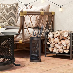 Outsunny Set Accesorii Șemineu 5 Piese Metal cu Coș Mătură Lopată Clești Negru | Aosom Romania