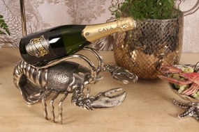 Suport pentru sticlă de vin din aluminiu reciclat, argintiu, homar decorativ, decor marin, finisaj lucios, 21 x 41 x 22 cm, „Homard”