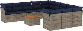 vidaXL Set mobilier de grădină cu perne, 12 piese, gri, poliratan