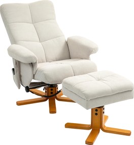 HOMCOM Fotoliu de masaj cu funcție de culcare și taburet, 145° de înclinare, Poliester, 80 x 86 x 99 cm, Crem | Aosom Romania