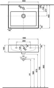 Kolo L51160000 - Lavoar suspendat Twins, 60 x 46 cm, ceramică, alb