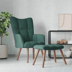 vidaXL Scaun de relaxare cu taburet, verde închis, catifea