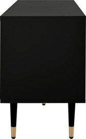Comodă TV cu front din plasă metalică și accente aurii, 4 uși, 170x36x54 cm, Negru