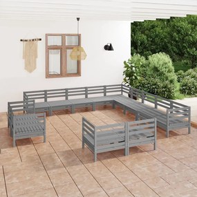 3083236 vidaXL Set mobilier de grădină, 13 piese, gri, lemn masiv de pin