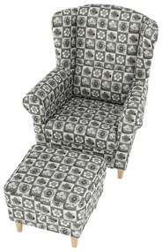 Fotoliu cu taburet, material textil în stilul patchwork N1, ASTRID
