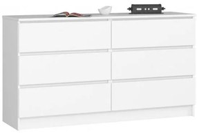 Comoda, placa laminata, 6 sertare, alb, 138x40x77 cm