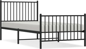 vidaXL Cadru pat metalic cu tăblii de cap/picioare, negru, 90x200 cm