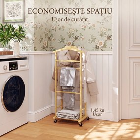 HOMCOM Suport de haine 4 în 1 pe roți din lemn de bambus, 47x33.7x105.5 cm | Aosom Romania