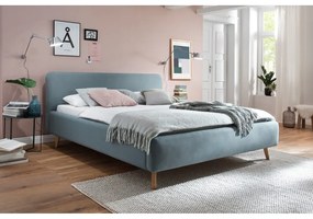 Pat matrimonial albastru prăfuit tapițat fără somieră 180x200 cm Mattis – Meise Möbel