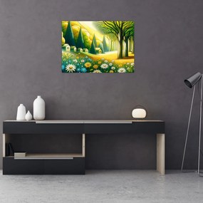 Tablou pe sticlă - Sat în galben-verde (70x50 cm)