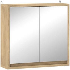 HOMCOM Dulap de baie cu oglindă, 2 uși și poliță ajustabilă, dulap suspendat în stil modern 48x14,5x45cm natural | Aosom Romania