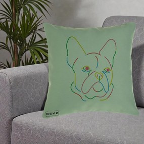 Perna Decorativa Bulldog Francez Line Art Curcubeu, 40x40 cm, Verde, Husa Detasabila, Perna Inclusa, BEKZ®