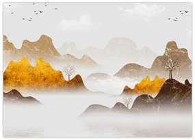 Tablou pe sticlă - Munții în ceață (70x50 cm)