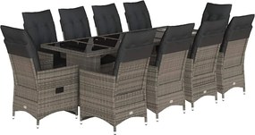 vidaXL Set bistro de grădină cu perne, 11 piese, gri, poliratan
