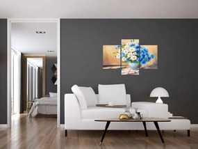 Tablou pictat cu vaza și flori (90x60 cm)
