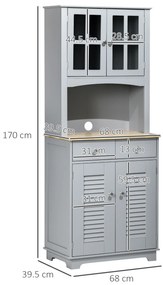 HOMCOM Bufet pentru bucatarie, Mobilier din lemn, dulap de bucatarie in stil clasic, Gri, 68x39.5x170cm | AOSOM RO