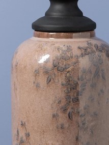 Borcan decorativ din ceramică artizanală roz cu capac negru sculptat, formă ovală, finisaj lucios, 46.5×18 cm, „Rosaire"