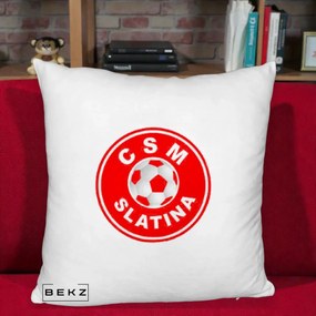 Perna Personalizata CSM Slatina Fotbal, 40x40 cm, Alb Pufos, Husa Detasabila, Perna Inclusa, BEKZ®