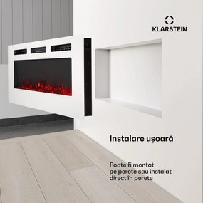 Klarstein Galeras, șemineu electric de perete și de încorporat, 1800 W, LED, 3 culori, temporizator