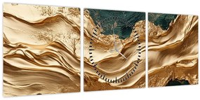 Tablou - Abstracție verde cu auriu II. (cu ceas) (90x30 cm)