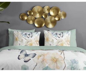 Lenjerie de pat albă-verde din bumbac satinat pentru pat dublu, extinsă 200x220 cm Adiwanya – Descanso