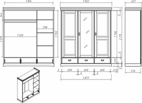 Dulap lemn masiv alb Florence, 193 × 62 × 218 cm