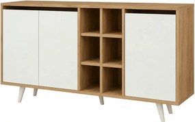 Comoda Seria, PAL melaminat, alb/stejar, 140x40x86 cm