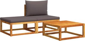 vidaXL Set canapele de grădină 3 piese cu perne din lemn de acacia și frânghie