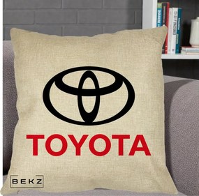 Perna Personalizata cu emblema Toyota, 40x40 cm, Crem, Husa Detasabila, Perna Inclusa, BEKZ®