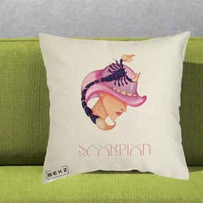 Perna Personalizata Zodiac Scorpion Cowgirl, 40x40 cm, Ecru, Husa Detasabila, Perna Inclusa, BEKZ®