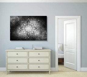 Tablou Mandala cu fundal galactic în design alb-negru