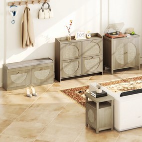 HOMCOM Bufet de bucătărie, mobilier de depozitare cu 2 uși cu efect ratan și raft reglabil, 75 x 38 x 77 cm, lemn natural | Aosom Romania