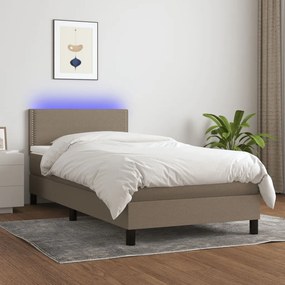 3133041 vidaXL Pat cu arcuri, saltea și LED, gri taupe, 90x190 cm, textil