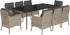 vidaXL Set mobilier grădină cu perne, 9 piese, gri deschis, poliratan