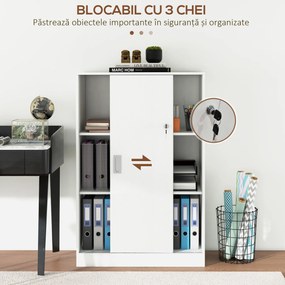 HOMCOM Dulap pentru birou cu 3 rafturi si 2 chei de siguranta, mobilier pentru birou din PAL, 80x40x120 cm, alb