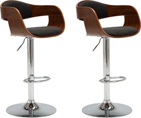 vidaXL Scaune de bar, 2 buc., gri, lemn curbat și material textil