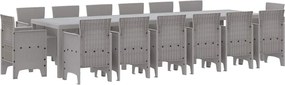 vidaXL Set de masă pentru grădină 15 pcs Gri deschis Ratan Polt